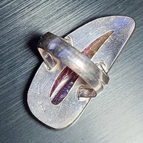Rainbow Solar Quartz Statement Ring Silver Hand Crafted 9 Carved Leaf Shape